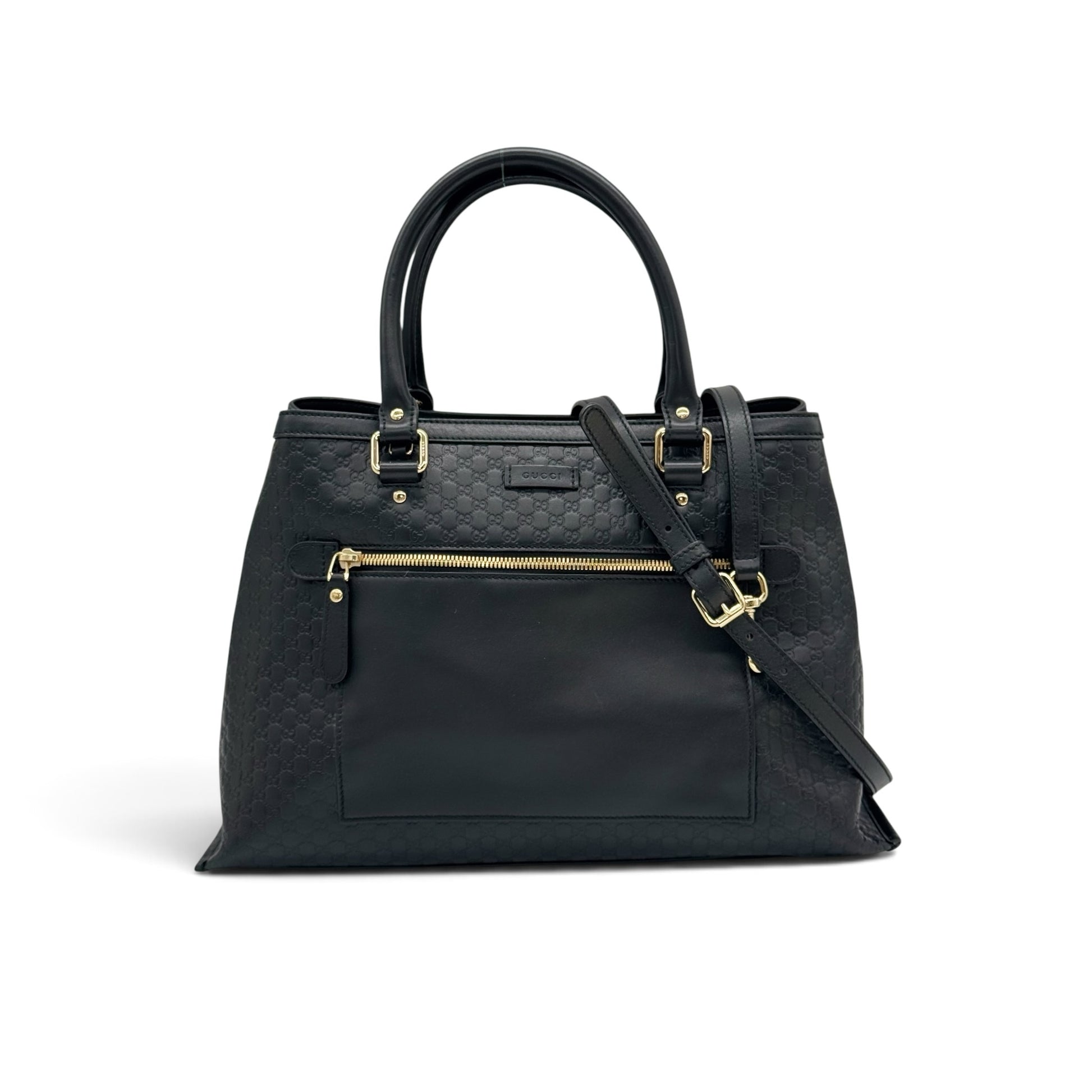 Borsa tote Borse Vintage Gucci in pelle nera con motivo GG impresso, dettagli in metallo dorato e tracolla rimovibile