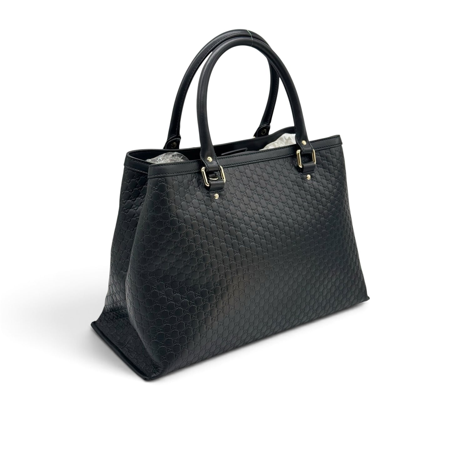 Borsa tote Borse Vintage Gucci in pelle nera con motivo GG impresso e dettagli in metallo dorato