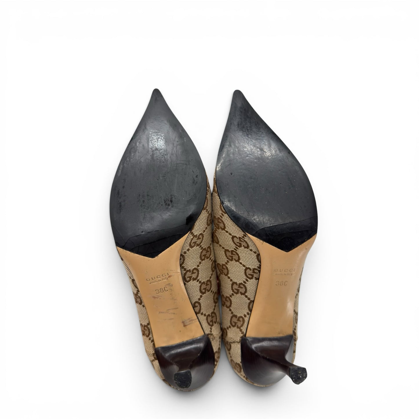 Suole di décolleté Borse Vintage Gucci in tela GG Supreme beige con tacco a stiletto e punta affusolata
