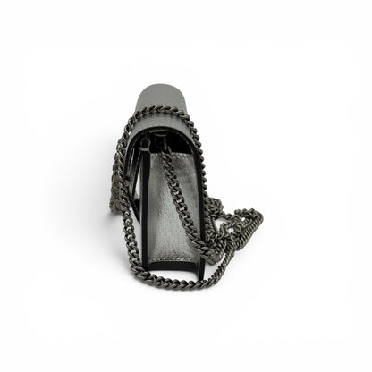 Borsa a tracolla Borse Vintage Gucci Dionysus Mini in pelle metallizzata argento con tracolla a catena brunita