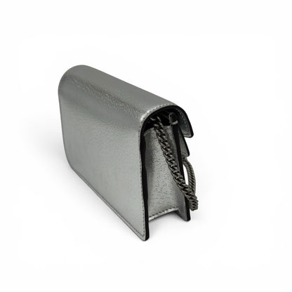 Borsa a tracolla Borse Vintage Gucci Dionysus mini in pelle metallizzata argento con tracolla a catena brunita