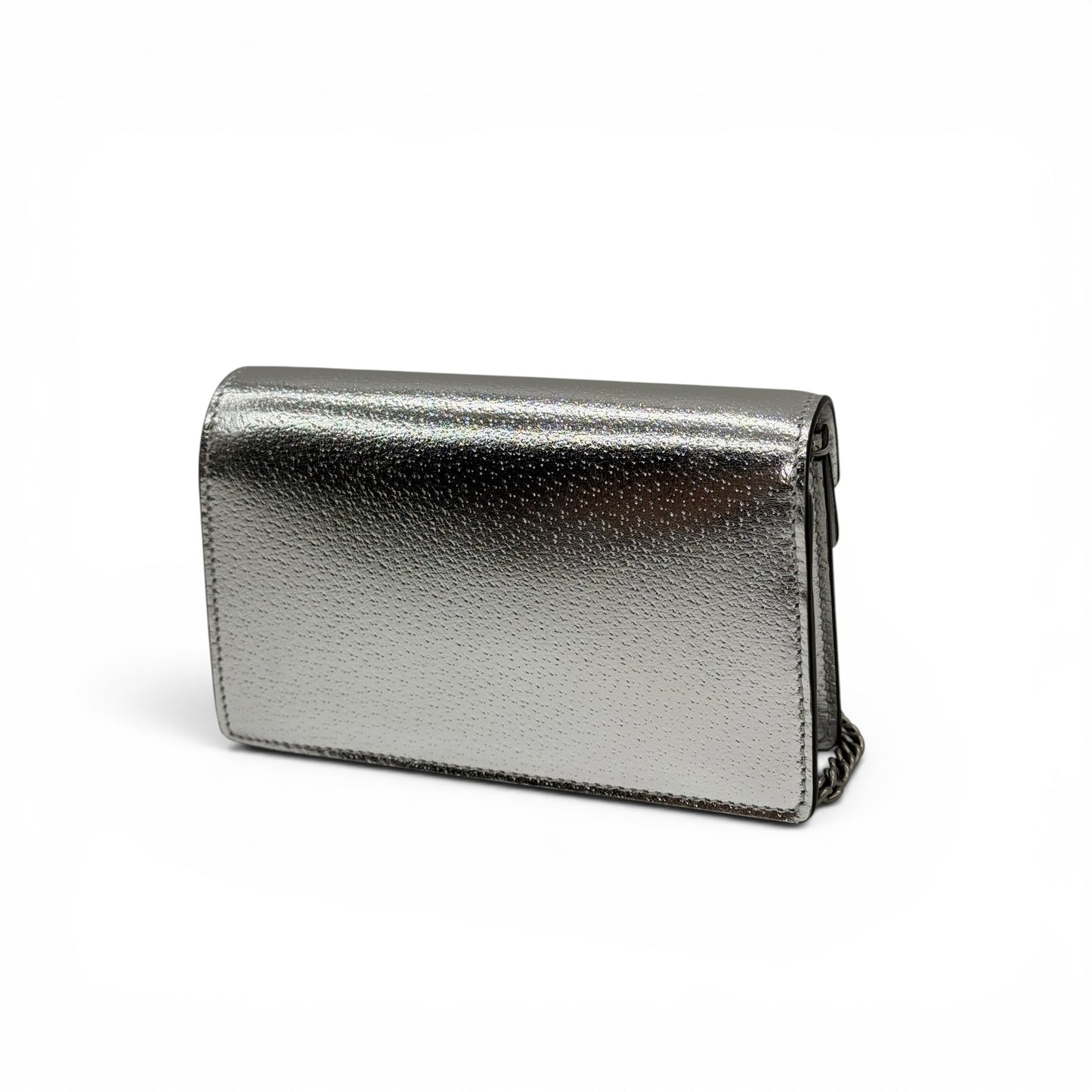 Borsa a tracolla Borse Vintage Gucci Dionysus Mini in pelle metallizzata argento con tracolla a catena