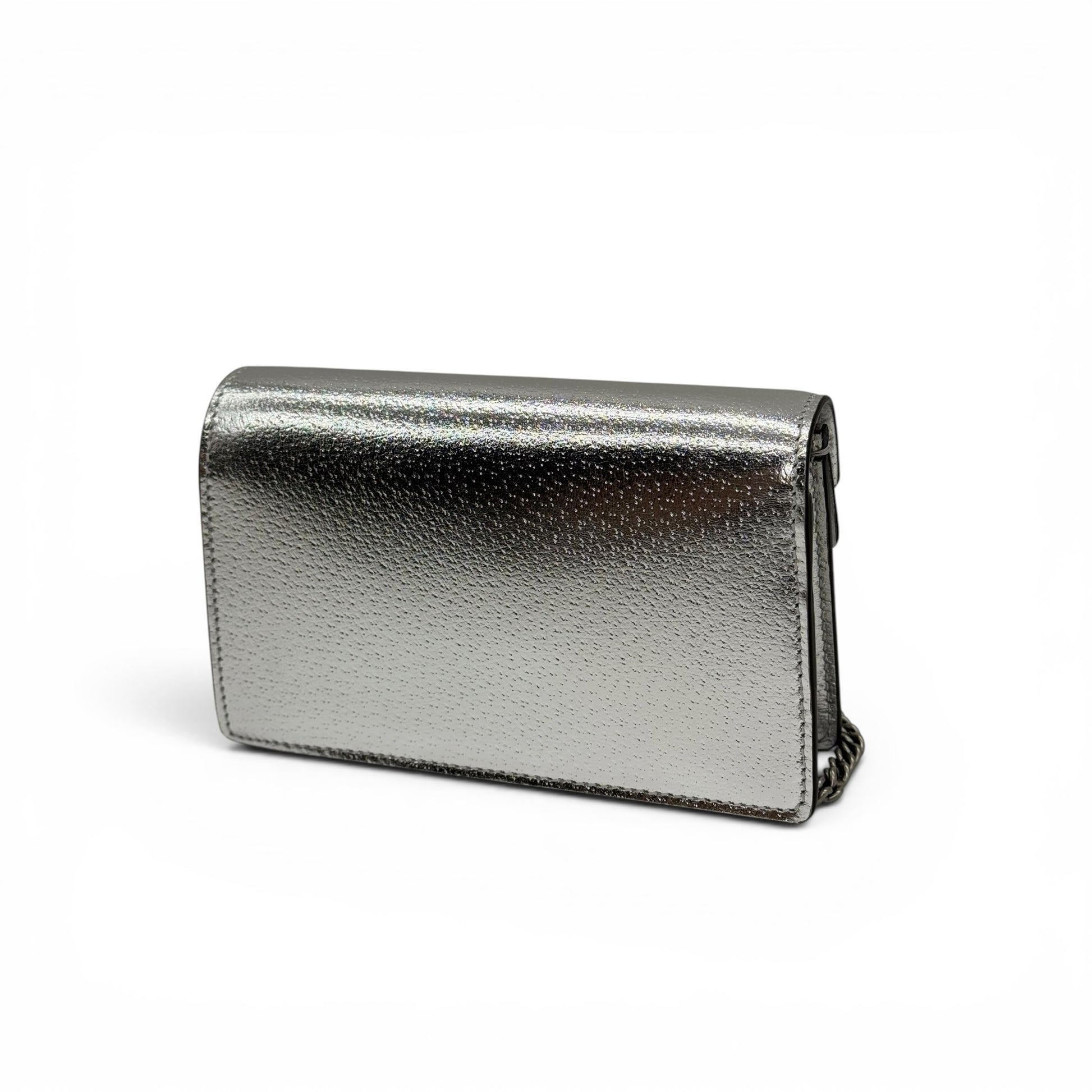 Borsa a tracolla Borse Vintage Gucci Dionysus Mini in pelle metallizzata argento con tracolla a catena