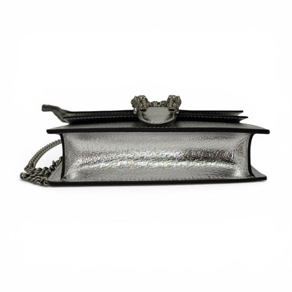 Borsa a tracolla Borse Vintage Gucci Dionysus Mini in pelle metallizzata argento con chiusura a testa di tigre