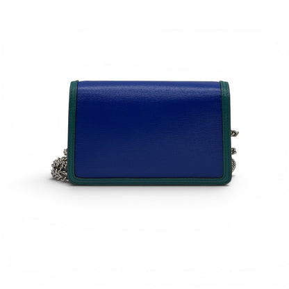 Borsa a tracolla Borse Vintage Gucci Dionysus in pelle blu e verde con tracolla a catena argentata