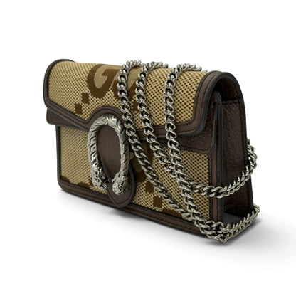 Borsa a tracolla Borse Vintage Gucci Dionysus mini in tessuto monogramma beige e pelle marrone con catena argentata