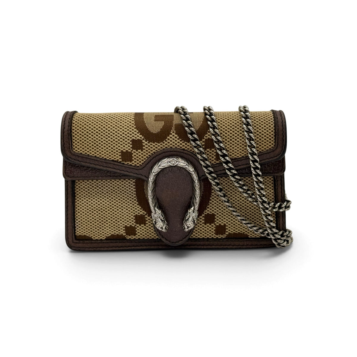 Borsa a tracolla Borse Vintage Gucci Dionysus Mini in tessuto monogramma con finiture in pelle marrone e catena