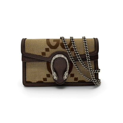 Borsa a tracolla Borse Vintage Gucci Dionysus Mini in tessuto monogramma con finiture in pelle marrone e catena