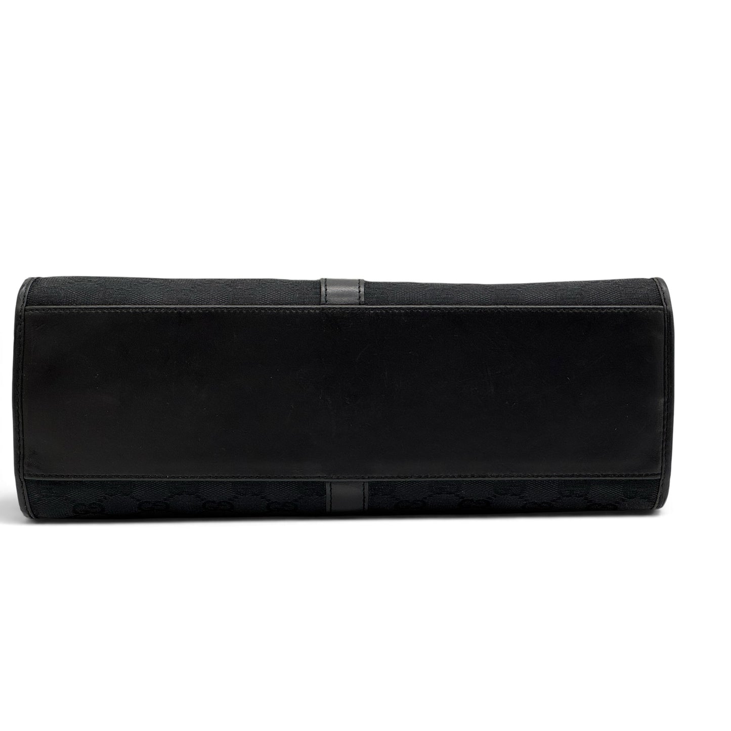 Base della borsa a spalla Borse Vintage Gucci Jackie in tessuto nero con motivo GG e dettagli in pelle liscia