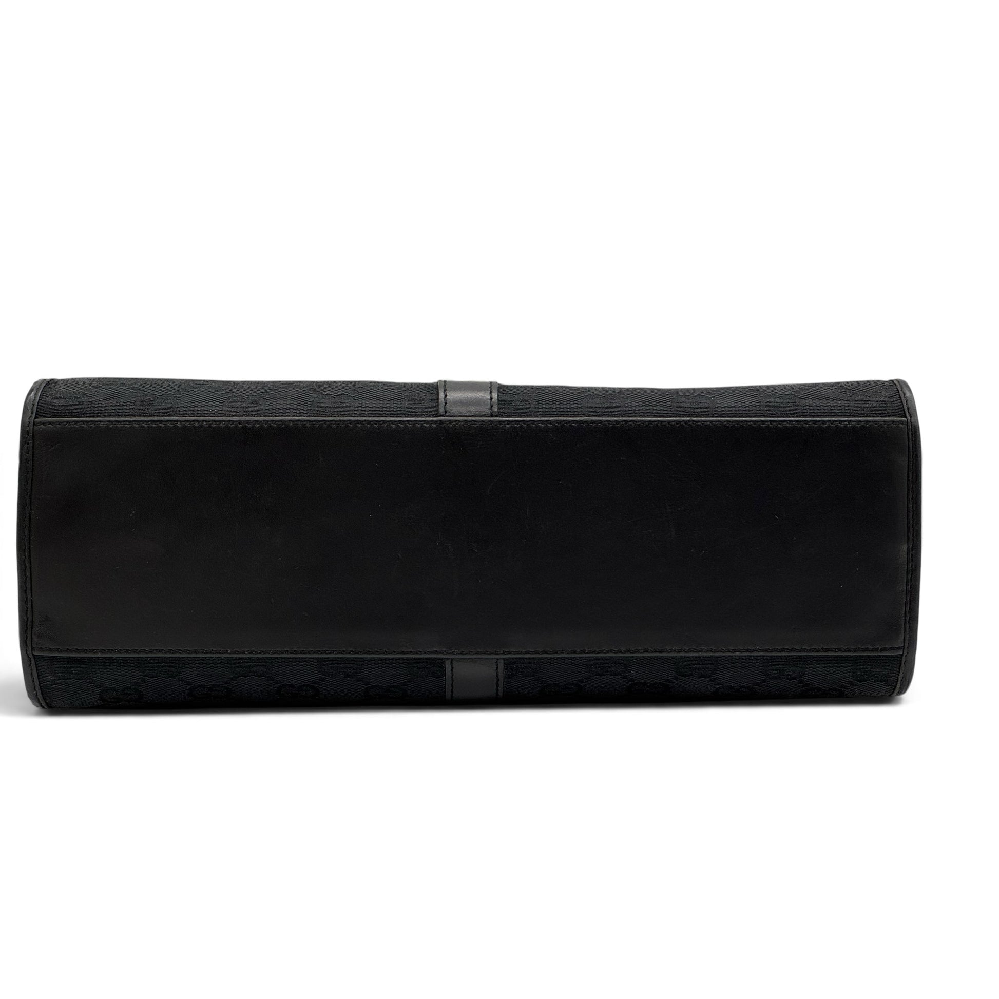 Base della borsa a spalla Borse Vintage Gucci Jackie in tessuto nero con motivo GG e dettagli in pelle liscia