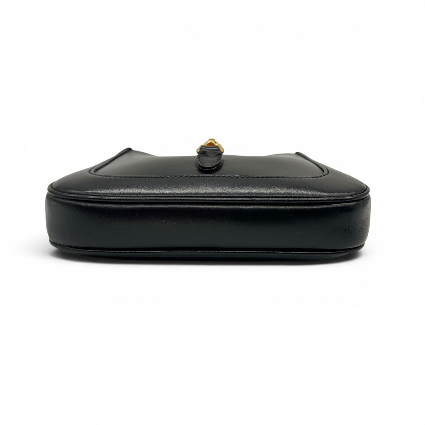 Borsa a spalla Borse Vintage Gucci Jackie 1961 in pelle nera liscia con chiusura a pistone dorata vista dal basso