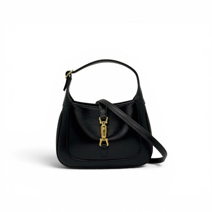 Borsa a spalla Borse Vintage Gucci Jackie 1961 in pelle nera con chiusura a pistone dorata e manico regolabile