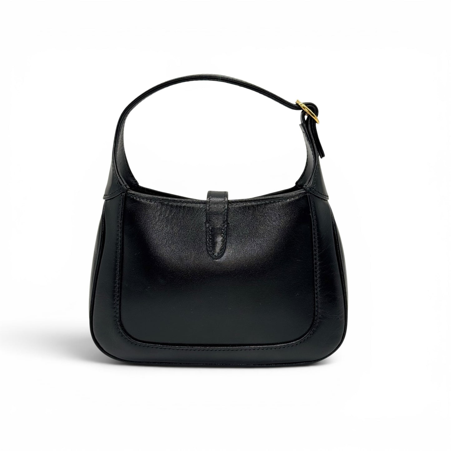 Borsa a spalla Borse Vintage Gucci Jackie 1961 in pelle nera liscia con iconica chiusura a pistone dorata