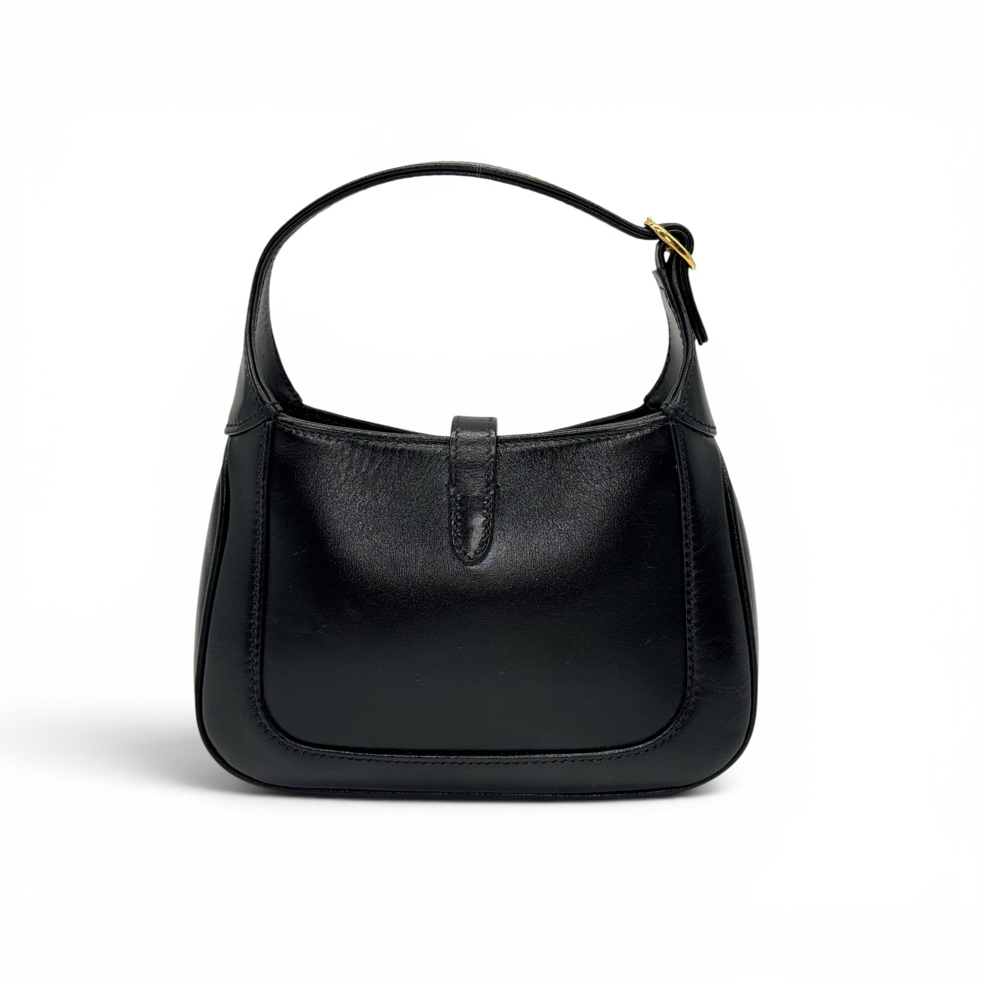 Borsa a spalla Borse Vintage Gucci Jackie 1961 in pelle nera liscia con iconica chiusura a pistone dorata