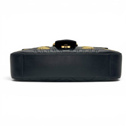 Borsa a tracolla Borse Vintage Gucci Marmont in pelle nera matelassé con dettagli dorati a forma di api e farfalle