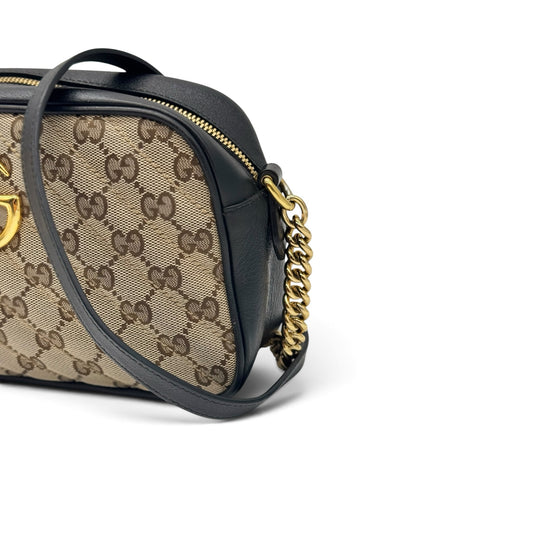 Borsa a tracolla Borse Vintage Gucci Marmont in tela GG Supreme e pelle nera con catena dorata e logo iconico