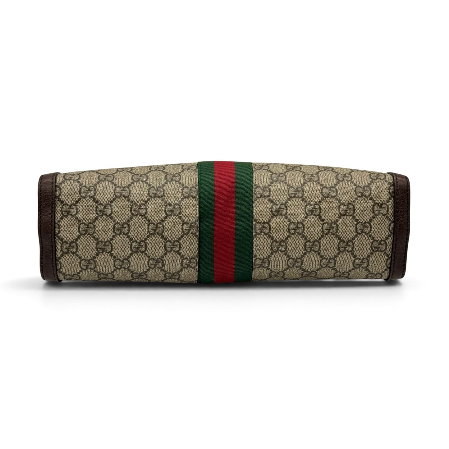 Base della borsa a spalla Borse Vintage Gucci Ophidia in tela GG Supreme con nastro Web verde e rosso e pelle marrone