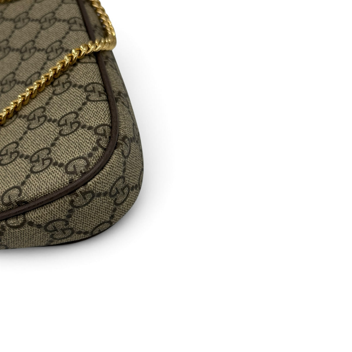 Borsa a spalla Borse Vintage Gucci Ophidia in tela GG Supreme con finiture in pelle marrone e tracolla a catena oro