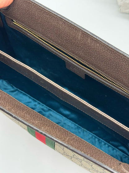 Interno della borsa a spalla Borse Vintage Gucci Ophidia con fodera in tessuto color petrolio e finiture in pelle