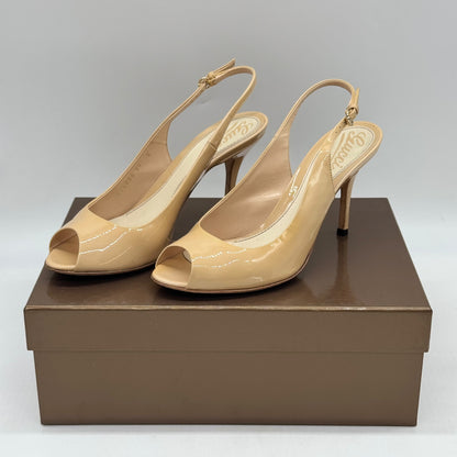 Décolleté slingback Borse Vintage Gucci in vernice nude con peep-toe e tacco a stiletto su scatola originale