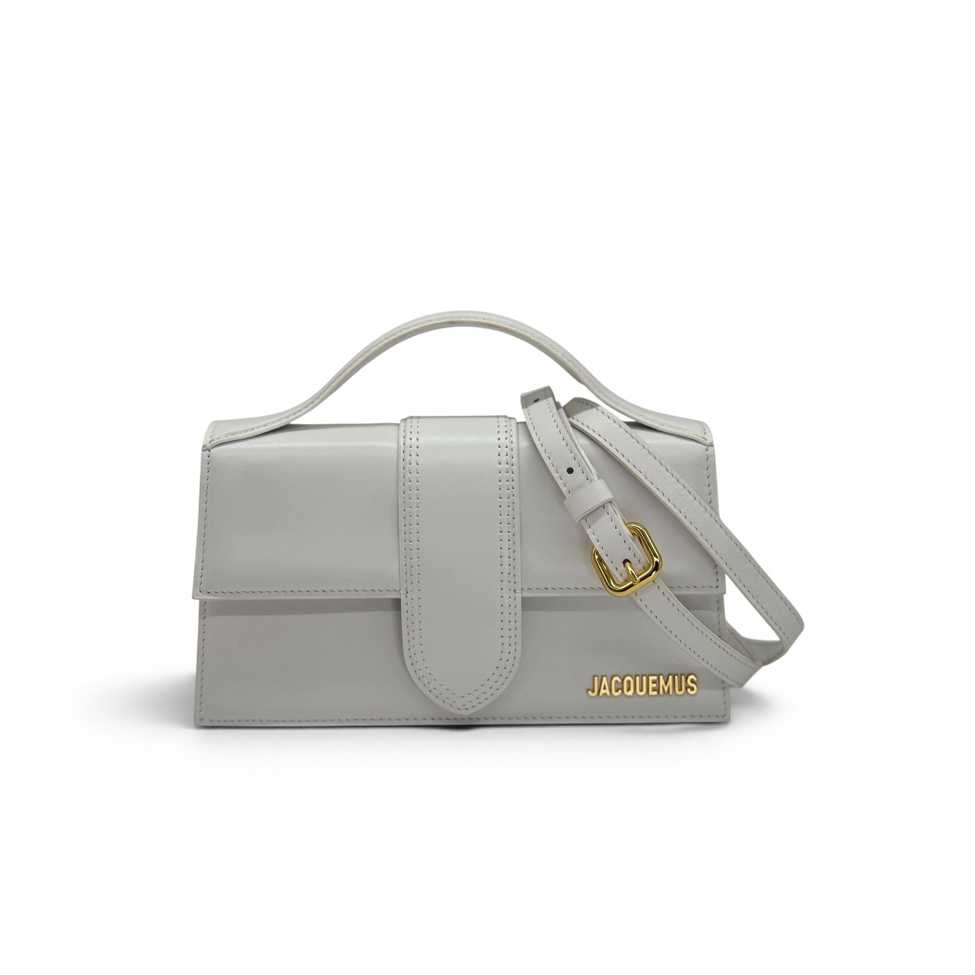 Borsa a tracolla Borse Vintage Jacquemus in pelle grigio chiaro con logo dorato e manico superiore strutturato