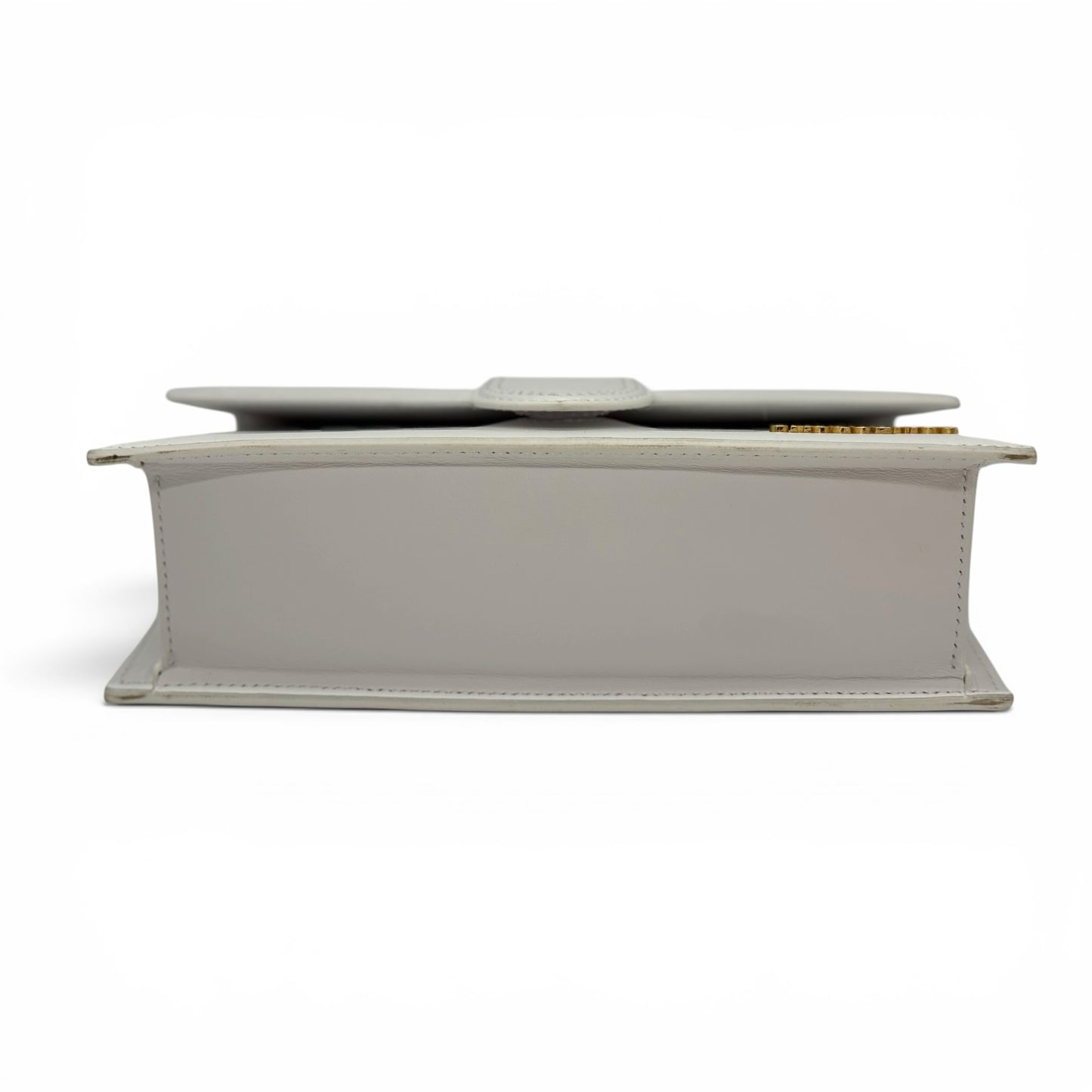 Borsa a tracolla Borse Vintage Jacquemus in pelle grigio chiaro con logo metallico dorato, vista laterale.