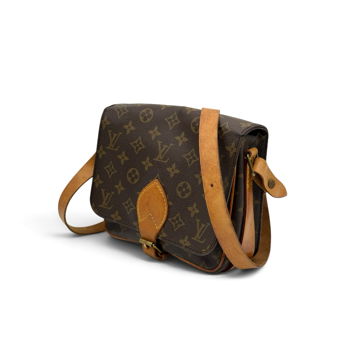 Borsa a tracolla Borse Vintage Louis Vuitton in tela Monogram con finiture in pelle naturale e chiusura a fibbia