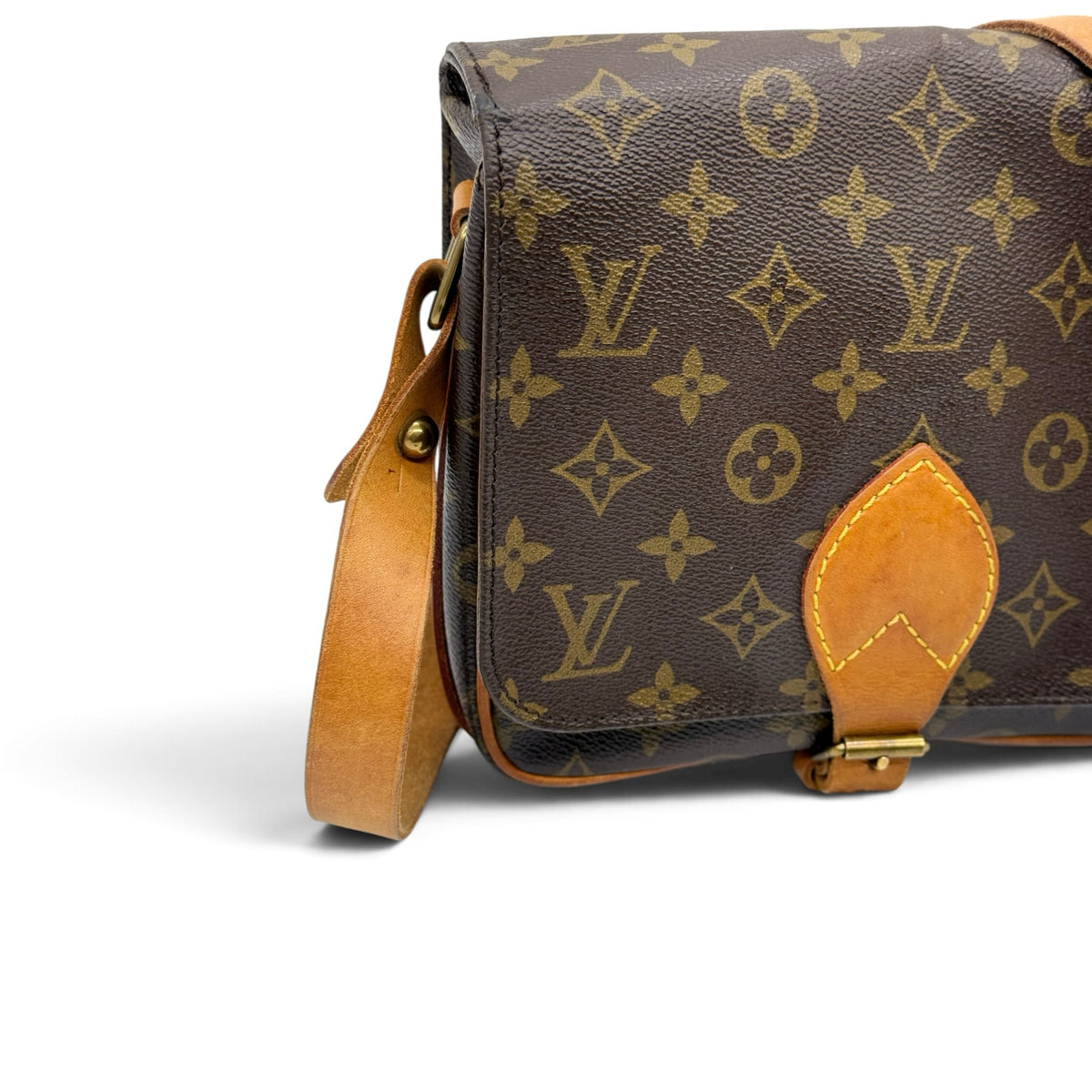 Borsa a tracolla Borse Vintage Louis Vuitton in tela Monogram con dettagli in pelle naturale e chiusura a fibbia