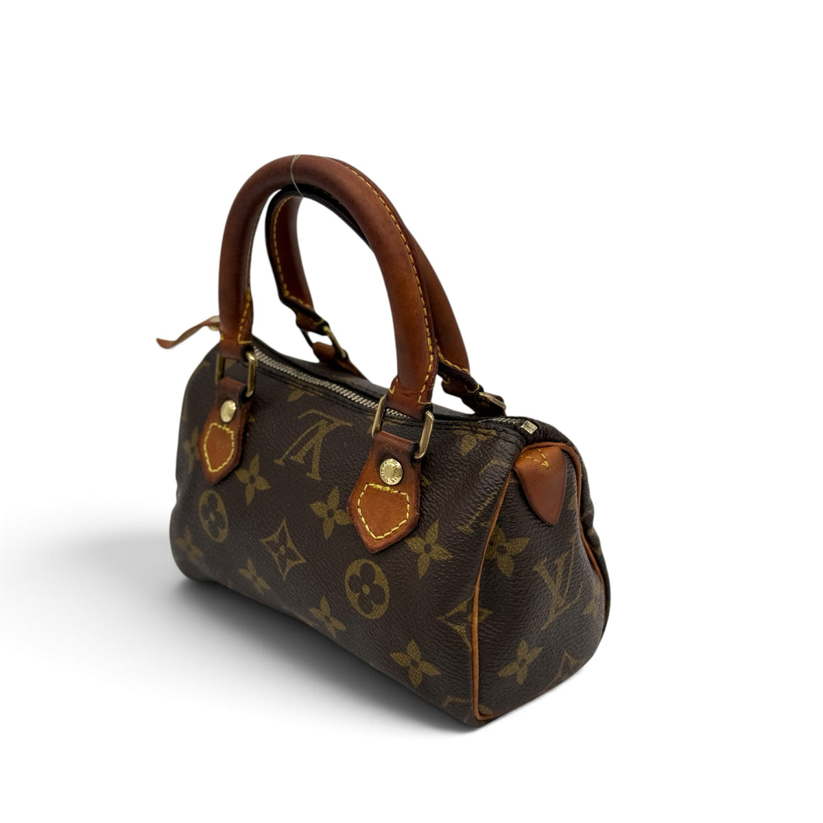 Borsa a mano Borse Vintage Louis Vuitton Speedy Mini in tela monogram con manici in pelle marrone e dettagli dorati