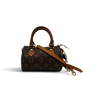 Borsa a mano Borse Vintage Louis Vuitton Speedy Mini in tela monogram con manici e tracolla in pelle color cuoio