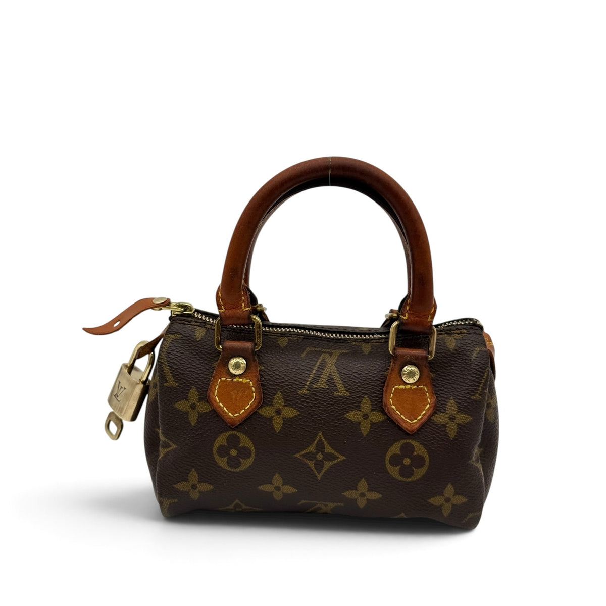 Borsa a mano Borse Vintage Louis Vuitton Speedy Mini in tela monogram con manici in pelle e lucchetto dorato
