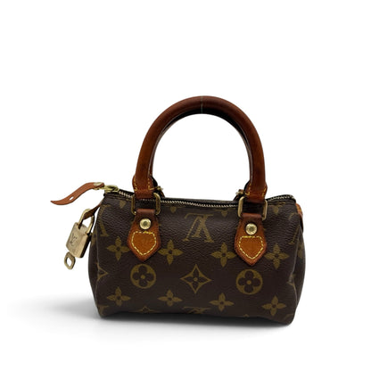 Borsa a mano Borse Vintage Louis Vuitton Speedy Mini in tela monogram con manici in pelle e lucchetto dorato