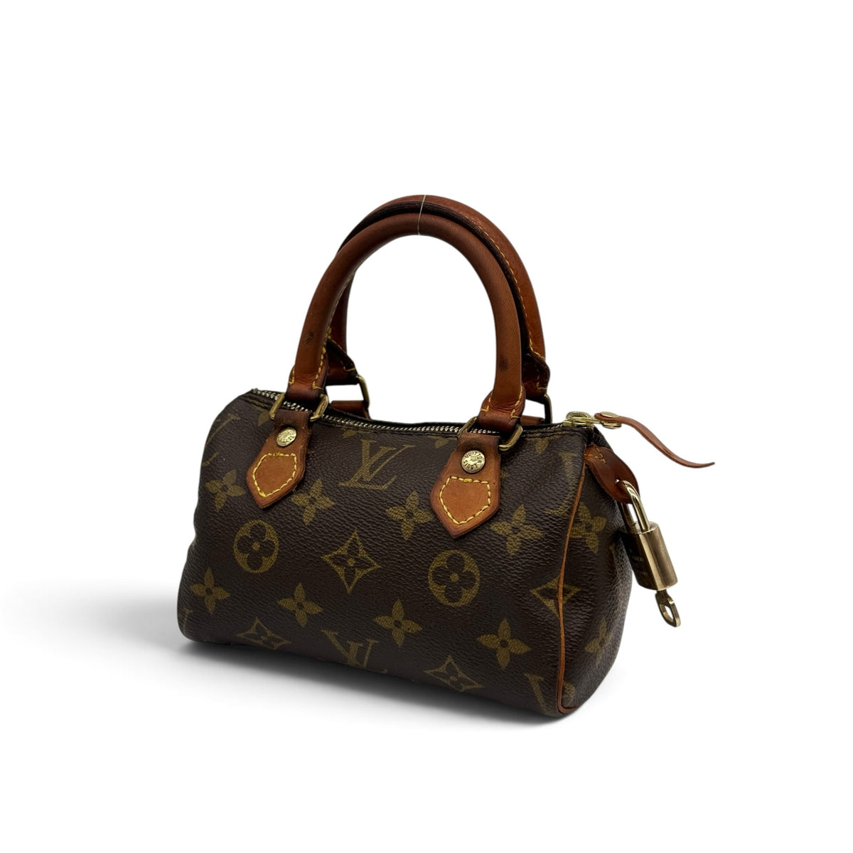 Borsa a mano Borse Vintage Louis Vuitton Speedy Mini in tela monogram con manici in pelle e lucchetto dorato