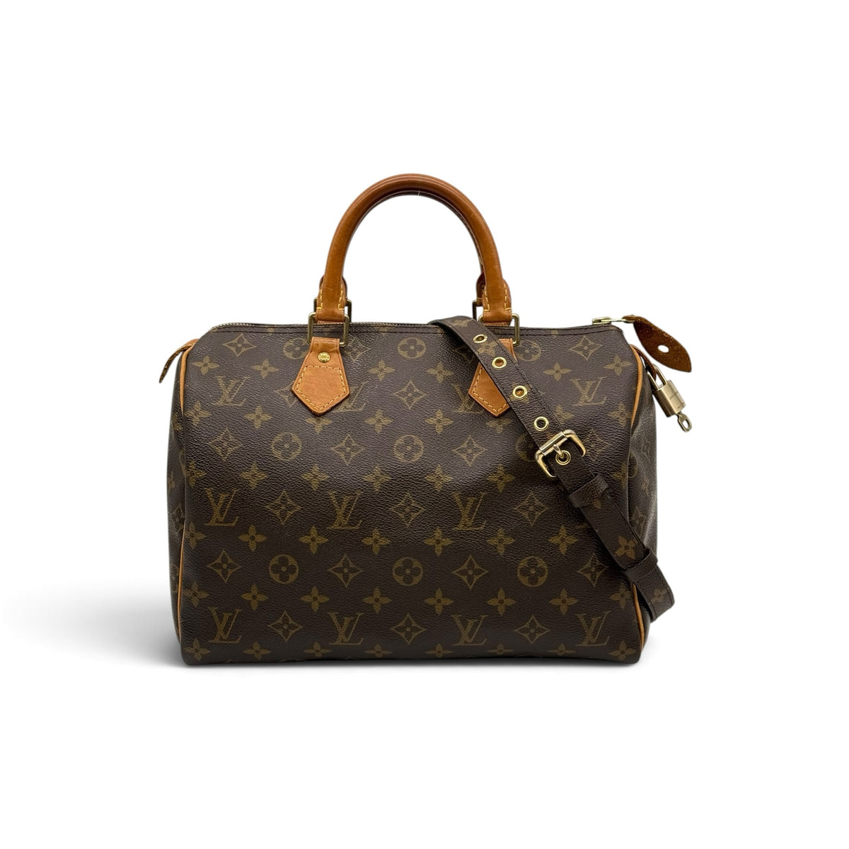 Borsa a mano Borse Vintage Louis Vuitton Speedy in tela Monogram con tracolla, manici in pelle e lucchetto dorato