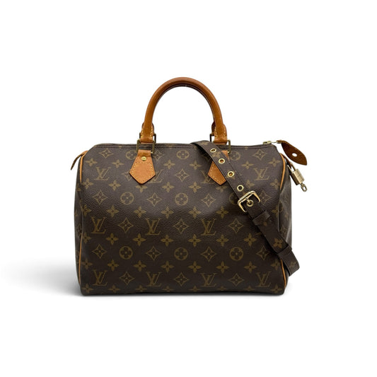 Borsa a mano Borse Vintage Louis Vuitton Speedy in tela Monogram con tracolla, manici in pelle e lucchetto dorato