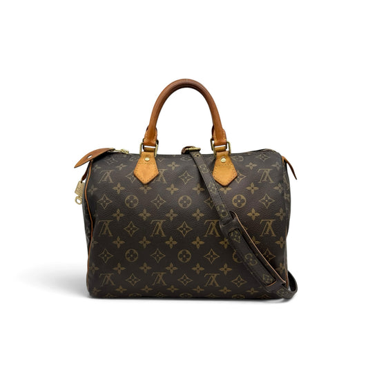 Borsa a mano Borse Vintage Louis Vuitton Speedy in tela Monogram con manici in pelle e tracolla rimovibile