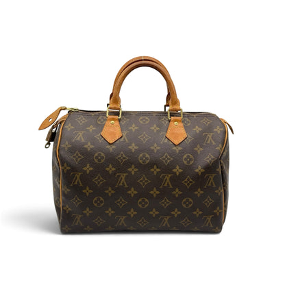 Borsa Borse Vintage Louis Vuitton Speedy in tela Monogram marrone con manici e finiture in pelle di vacchetta
