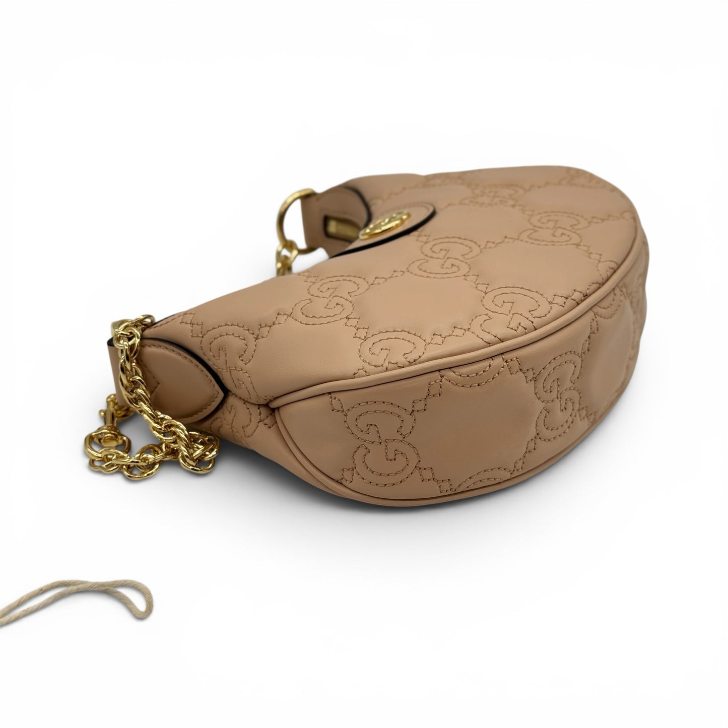 Mini borsa a spalla Borse Vintage Gucci GG Matelassé in pelle beige con motivo trapuntato e catena dorata