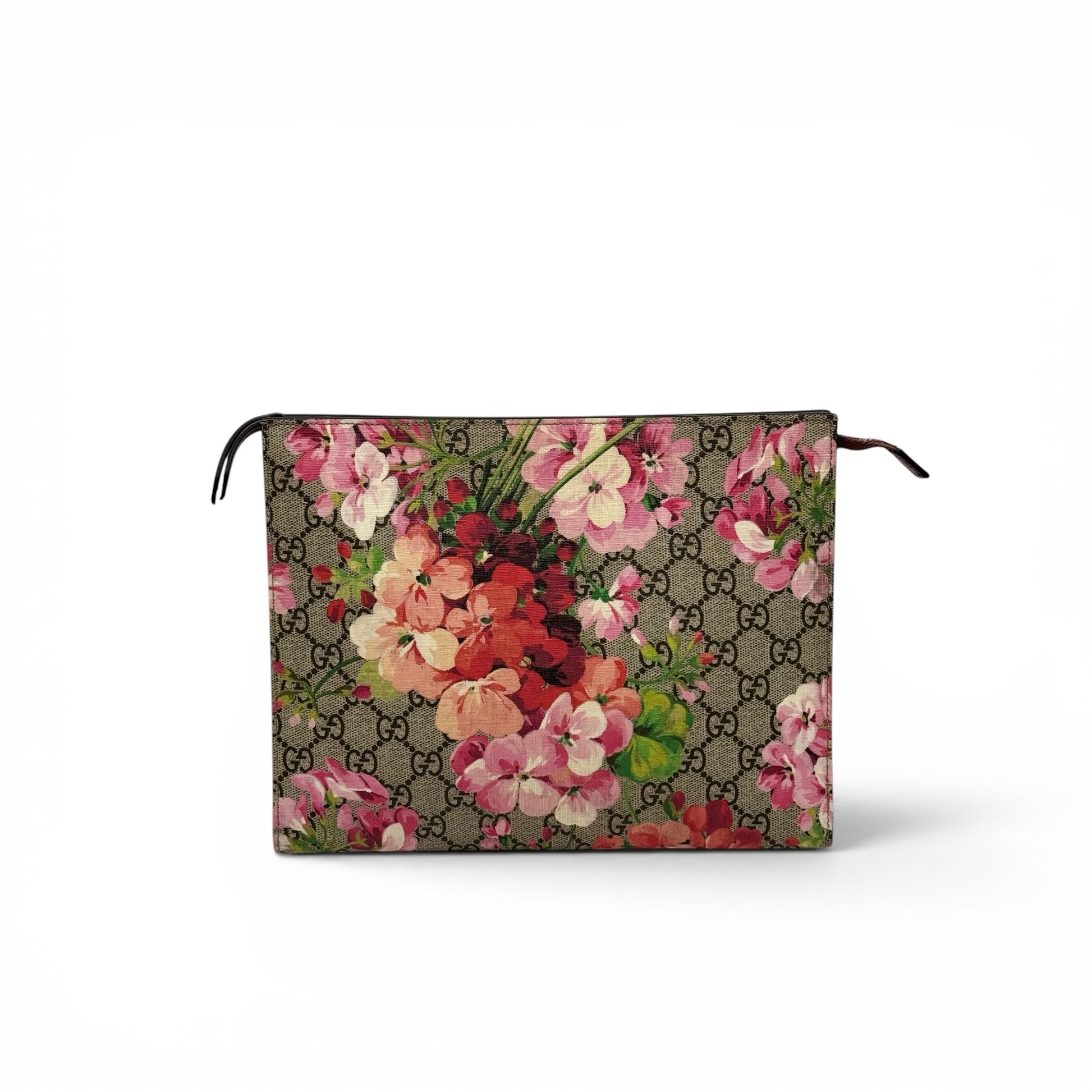 Pochette Borse Vintage Gucci in tela GG Supreme con stampa floreale multicolore e dettagli in pelle bordeaux