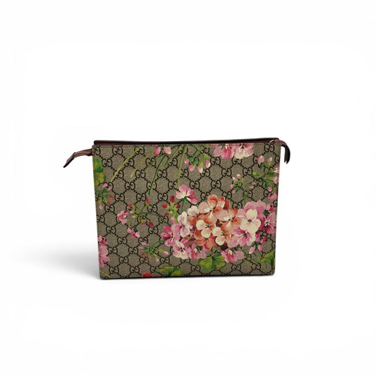 Pochette Borse Vintage Gucci in tela GG Supreme con stampa floreale e finiture in pelle bordeaux