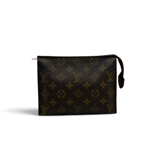Pochette Louis Vuitton in tela Monogram marrone con chiusura a zip, proposta da Borse Vintage