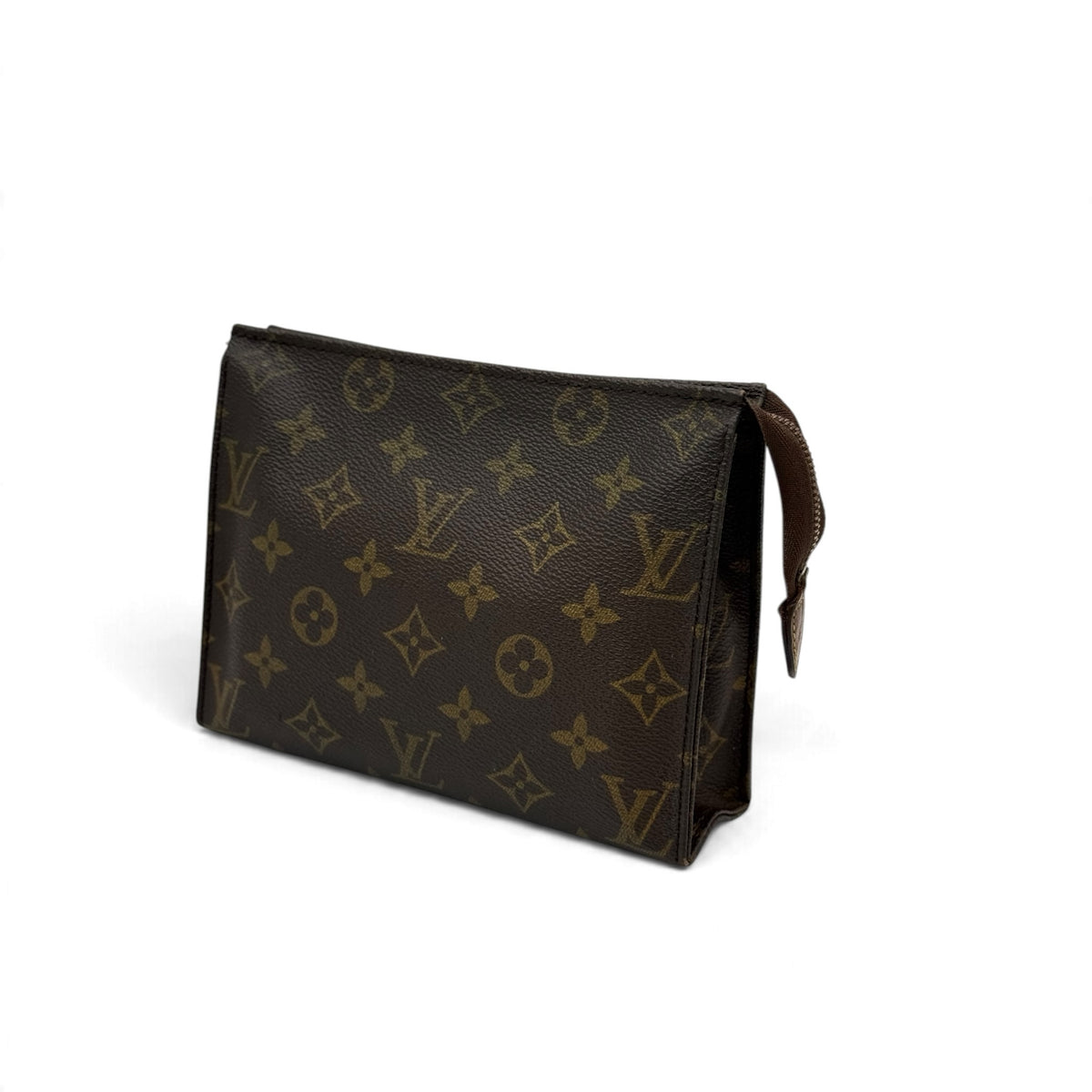Pochette Louis Vuitton in tela Monogram marrone con chiusura a zip, proposta da Borse Vintage