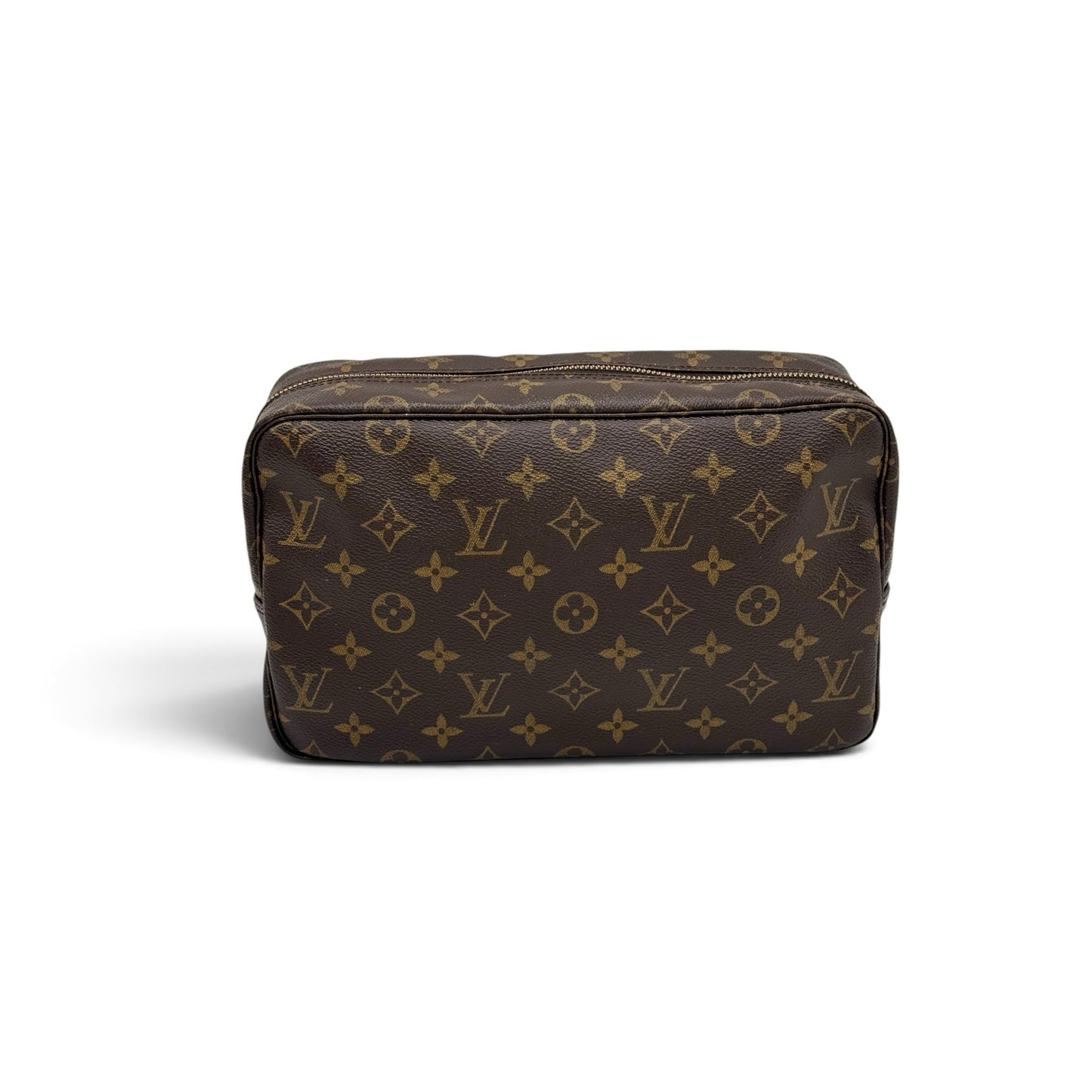 Pochette Louis Vuitton vintage in tela Monogram marrone con iconico motivo floreale e chiusura a zip Borse Vintage
