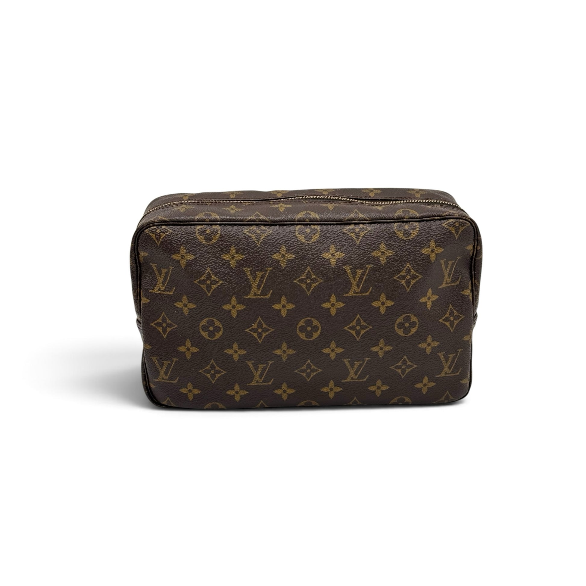 Pochette Louis Vuitton vintage in tela Monogram marrone con iconico motivo floreale e chiusura a zip Borse Vintage