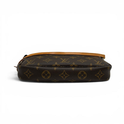 Pochette Louis Vuitton Pochette Accessoires Borse Vintage in tela Monogram marrone con dettagli in pelle naturale