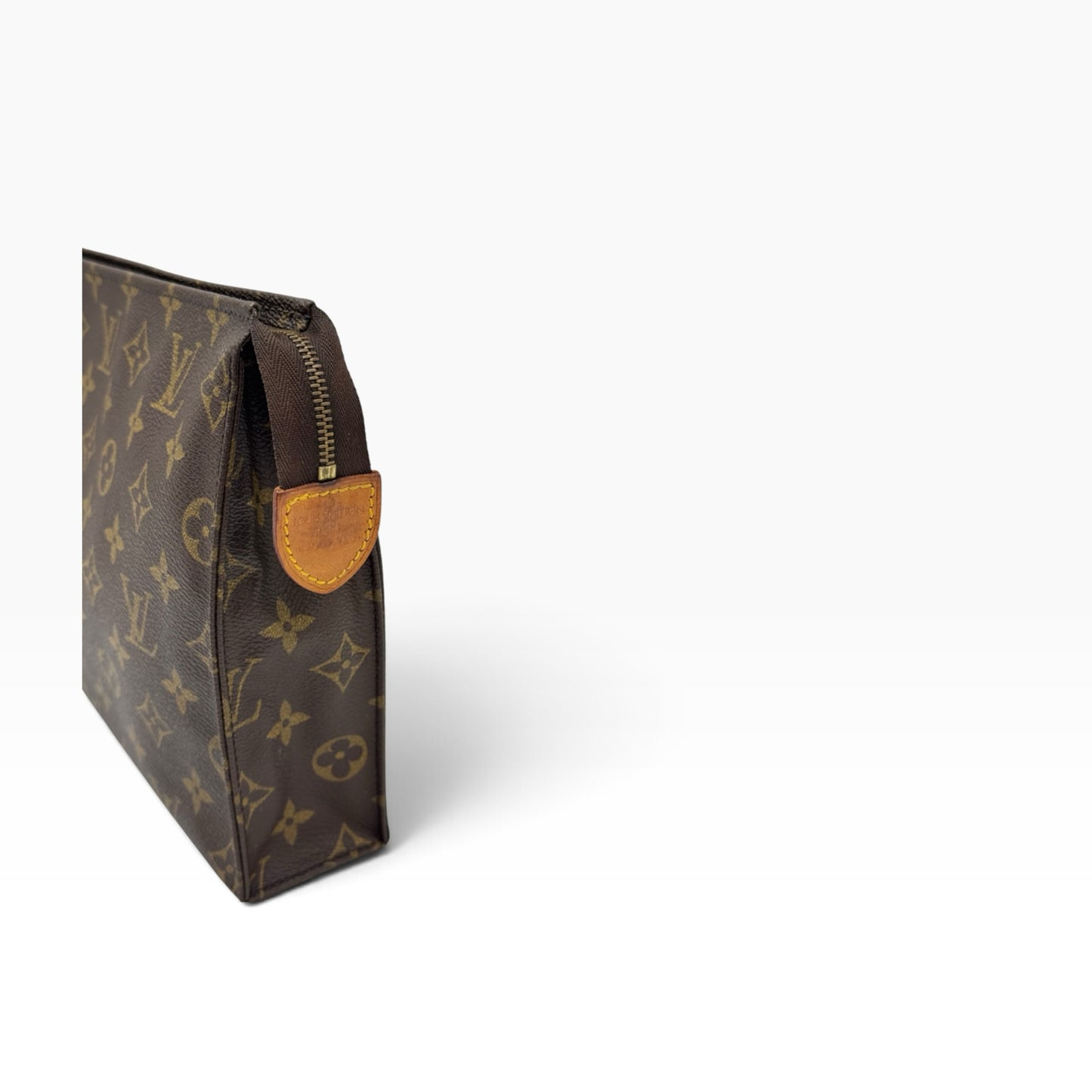 Pochette Toilette Louis Vuitton in tela Monogram marrone con chiusura a zip e dettagli in pelle da Borse Vintage