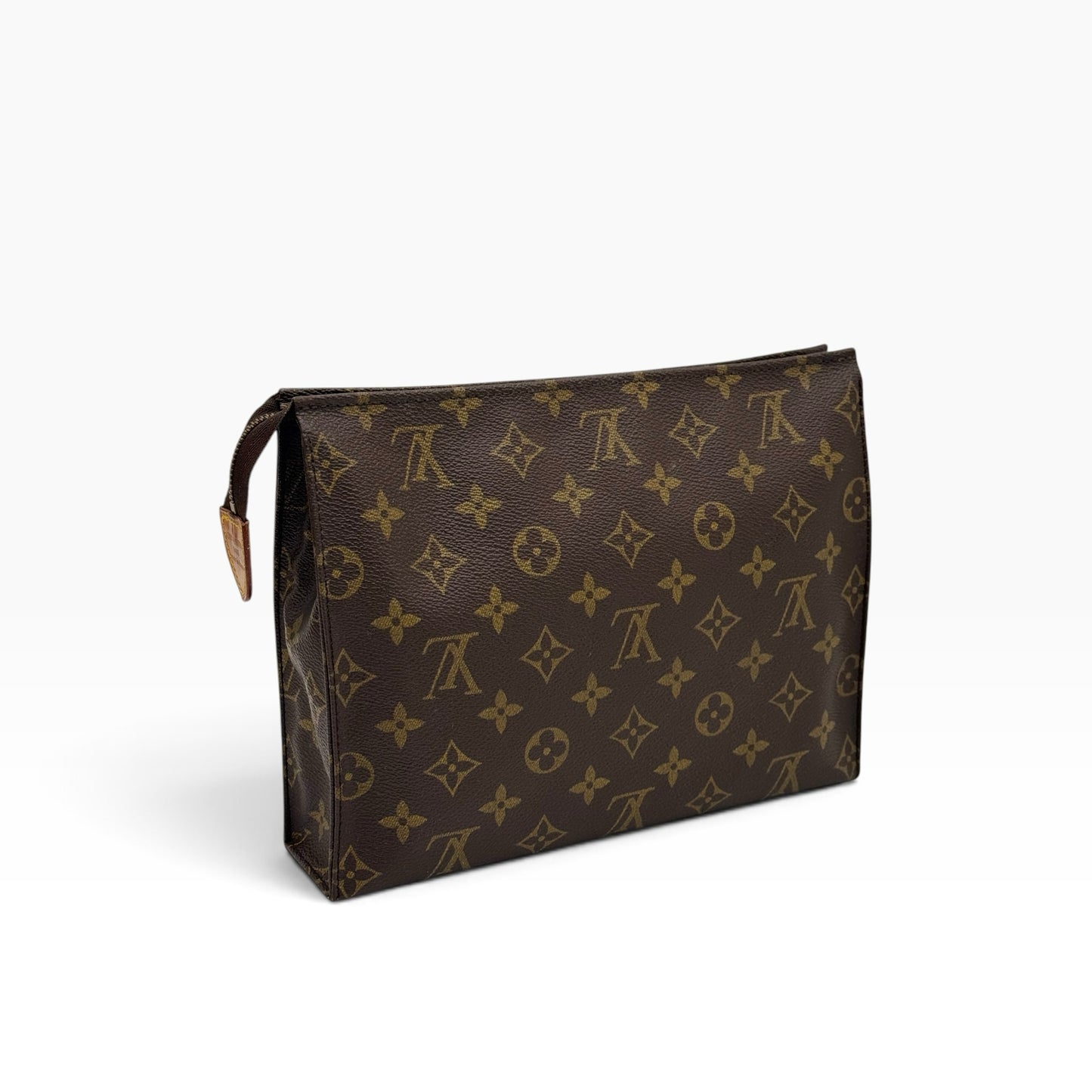 Pochette Toilette Louis Vuitton in tela Monogram marrone con chiusura a zip e dettagli in pelle Borse Vintage