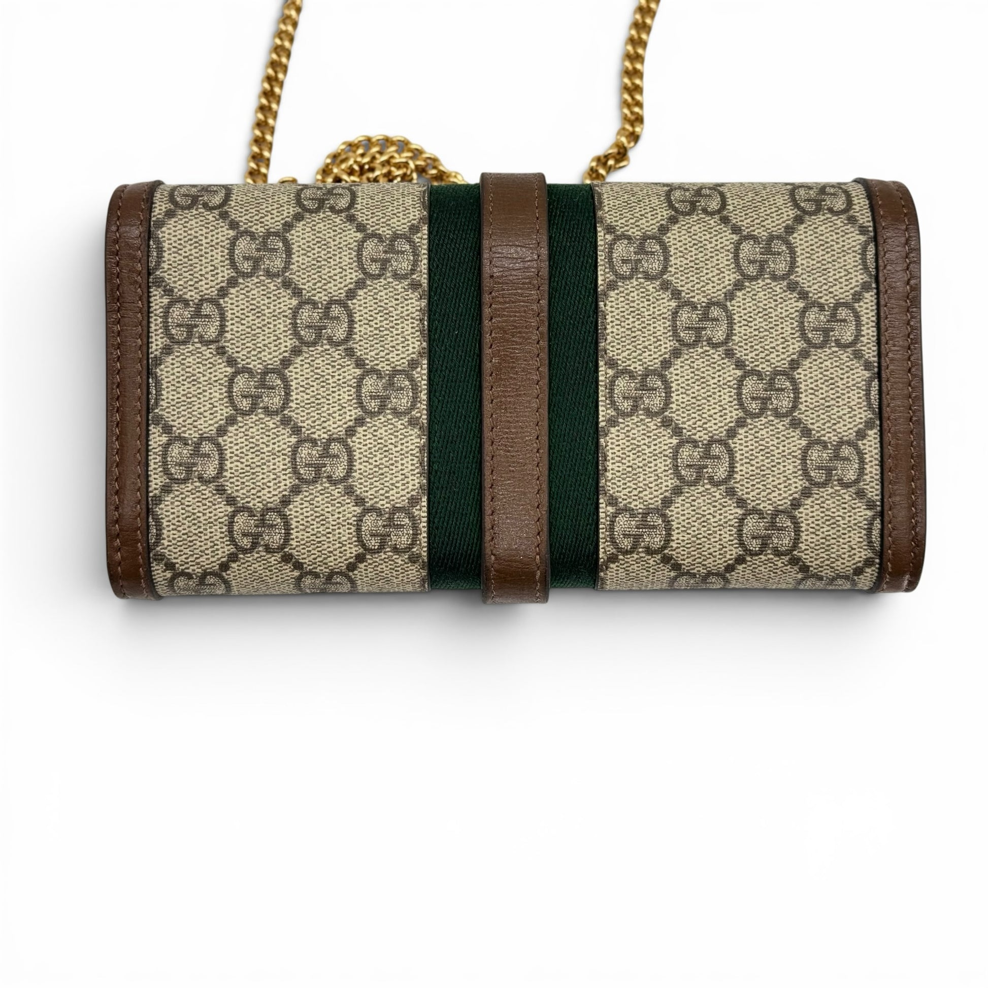 Portafoglio a tracolla Borse Vintage Gucci Jackie in tela GG Supreme con nastro Web, finiture in pelle e catena dorata