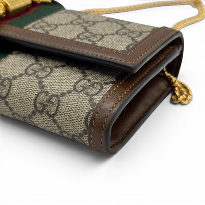 Portafoglio a tracolla Borse Vintage Gucci Jackie in tela GG Supreme con nastro Web, finiture in pelle e catena oro
