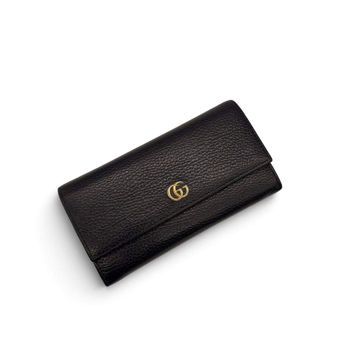 Portafoglio lungo Borse Vintage in pelle nera martellata con logo Gucci metallico dorato e chiusura a pressione